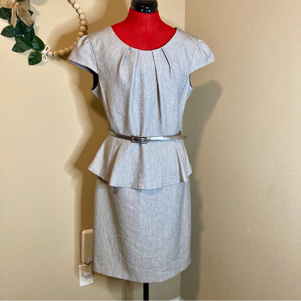 Grey Ruffle Belted Dress
